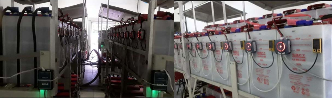 Ni-Cd-Batterie-&Uuml;berwachungssensoren, installiert in einem indischen Umspannwerk. 