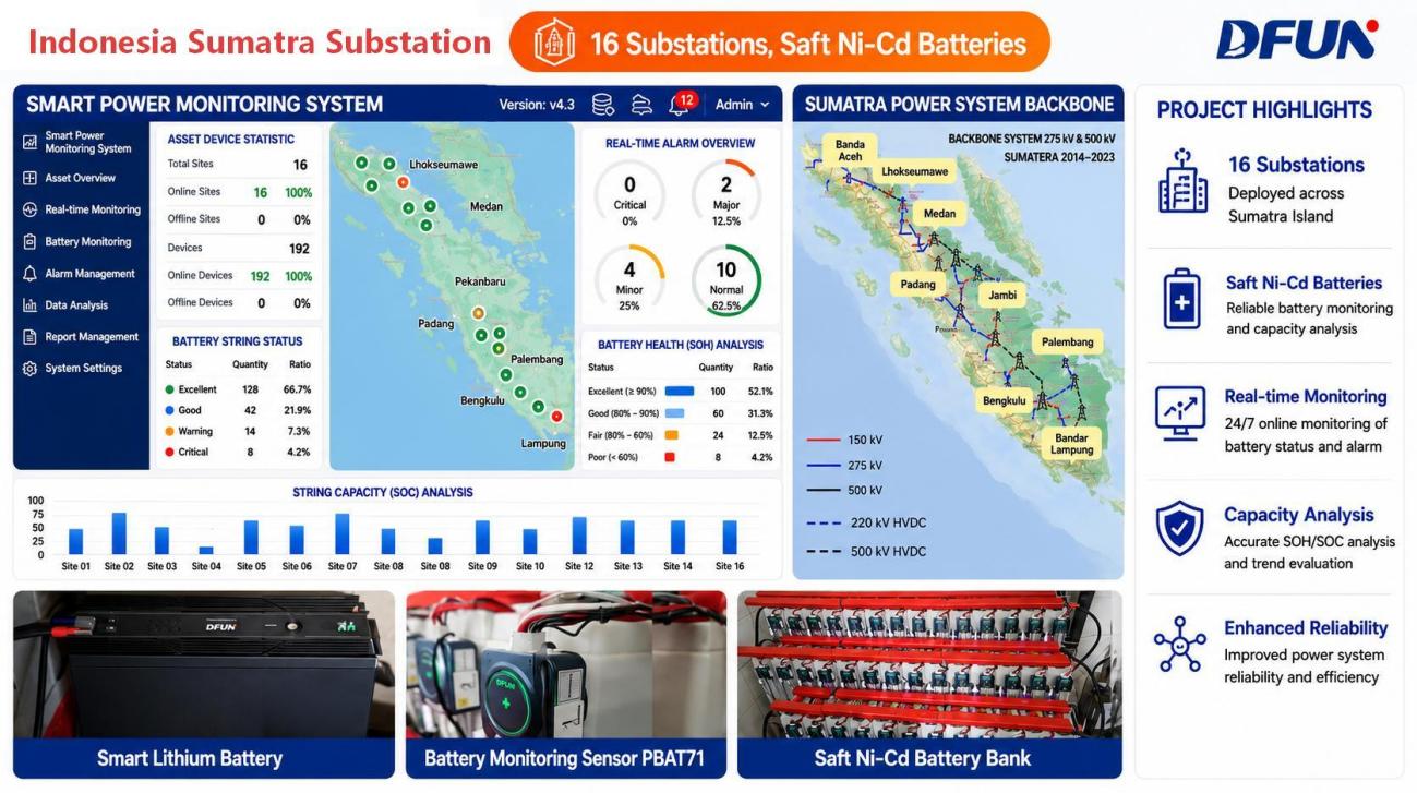 DFUN Ni-Cd-Batterie-&Uuml;berwachungseinsatz f&uuml;r Umspannwerke in Indonesien, Sumatra. 